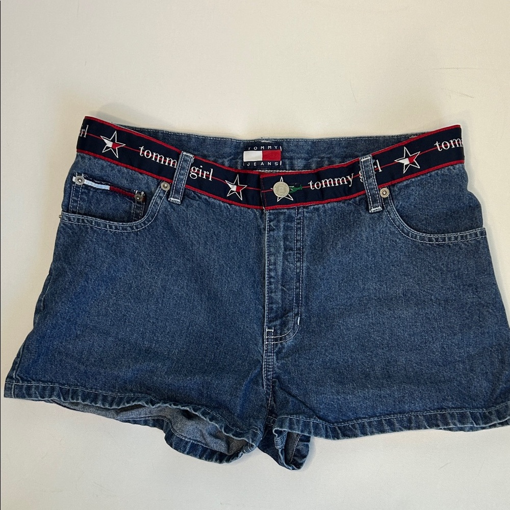 Vintage 90s Tommy Hilfiger Short Misses 9 Blue Underwear Waistband Hipster Short